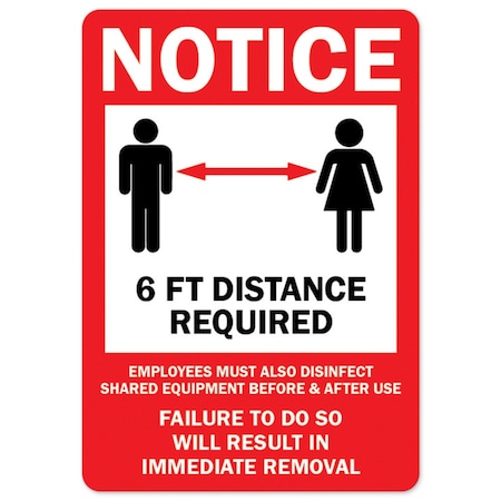 Signmission PSA, Notice 6ft Distance Required, 24in X 18in Peel And Stick Wall Graphic, OS-NS-RD-1824-25529 OS-NS-RD-1824-25529